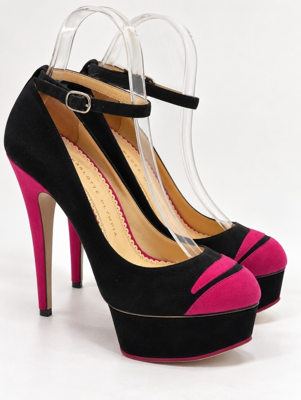 Charlotte Olympia Kiss Me Dolores Lip Platform Pumps Black Pink Suede 6.5
